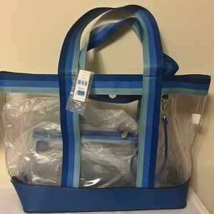 Clear vinyl beach tote bag and pouch wristlet set, new